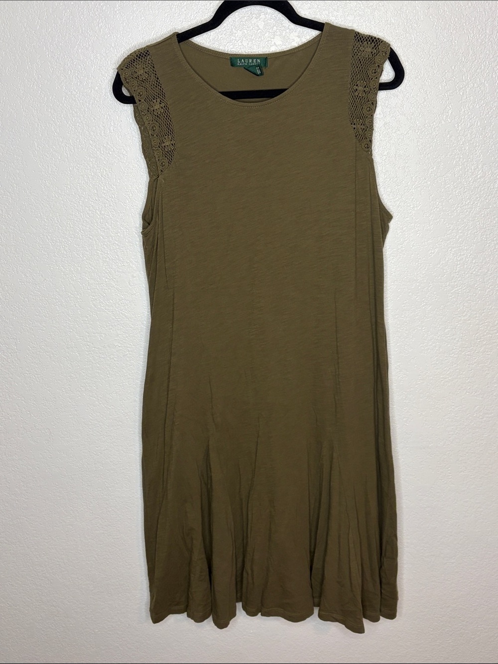 Lauren Ralph Lauren Olive Green Crocheted Cap Sleeve Mini Dress Size XL